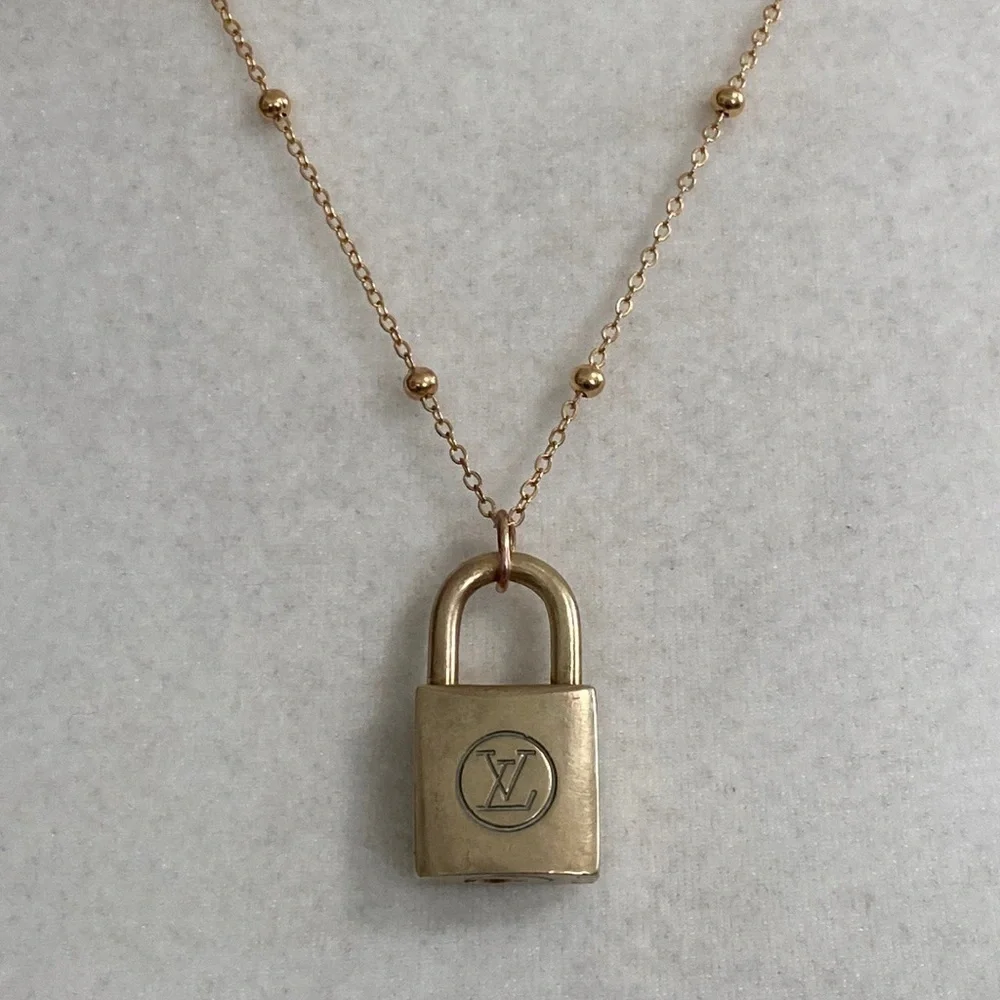 Louis Vuitton Lock Necklace Two Series #210 14K Gold Plated Chain